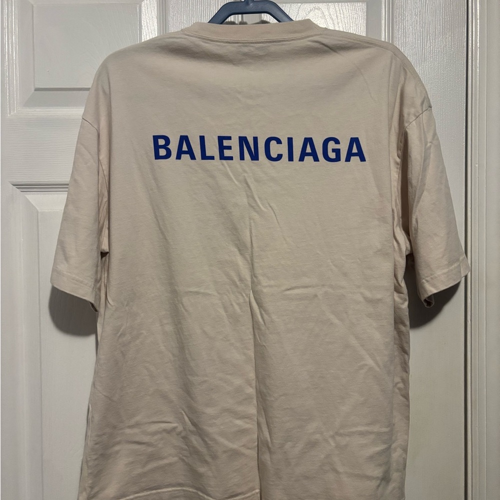 Balenciaga Cream and Blue Short Sleeve Tee